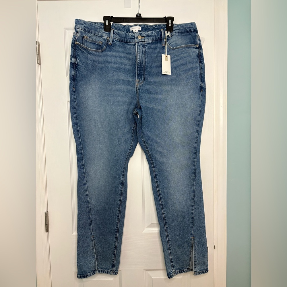 NWT Good American Good Boy Jeans Sz 18 GCITS062T 1093 Denim ankle slits